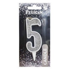 свічка для торту Pelican 7см. срібло цифра "5"  867025  (12)