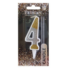 свічка для торту Pelican 7см. комбінована срібно-золота цифра "4"  867034  (12)