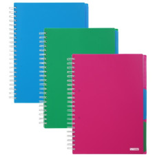 зошит А4 Buromax Bright на спіралі 120арк. пласт. обкл. з трьома розділювачами  ВМ.24345912  (36)