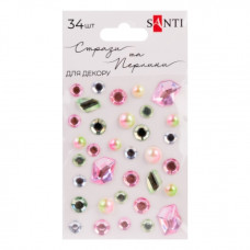 набір страз та перлин Santi самоклеючих "Mix" рожеві/салатові 34шт./бліст.  742995
