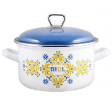 каструля емальована 5,6л. з мет. кришкою 24см. Вишиванка жовто-блакитна  CE24V1
