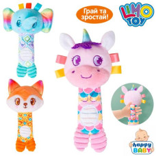 м`яка іграшка тваринка 13см., ручка для немовляти, плюш, в кул. 11х15х3см.  НВ 0078 АВС  (150)