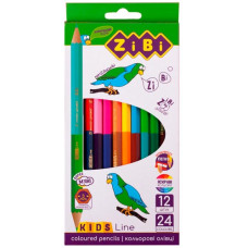 олівці кольор. Zibi двостор. Kids Line 12шт./24кол., шестигр., карт. уп., заточ.  ZB.2463  (24/240)