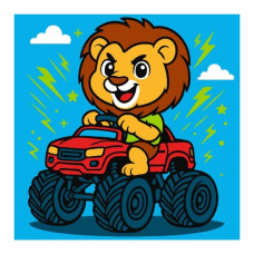 картина за номер. Ідейка 25х25см. дитяча "Лев на машині"  КНО1307