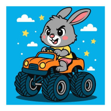 картина за номер. Ідейка 25х25см. дитяча "Заєць на машині"  КНО1309