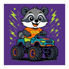 картина за номер. Ідейка 25х25см. дитяча "Єнот на машині"  КНО1311