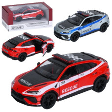 джип Kinsmart мет. LAMBORGHINI URUS, police/fire, гум. кол., в кор. 16х7х7,5см.  KT 5447 WPR  (24)