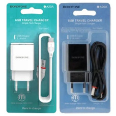 зарядний пристрій Borofone Sharp на 1 USB + шнур Type-C  BA20AC