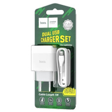 зарядний пристрій Hoco Glorious на 2 USB + шнур Lightning  C73A