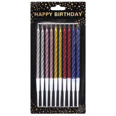 набір свічок для торту Pelican "Спіральні" 11см. хром асорті 10шт./уп.  868127  (60/360)