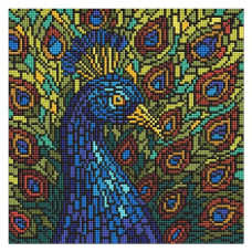 алмазна мозаїка Ідейка 30х30см. "Вітраж. Павич"  АМО8323