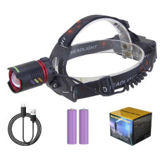 ліхтарик налобний на 2 акум. 18650, zoom, ЗП Type-C  CT012-2R-TG