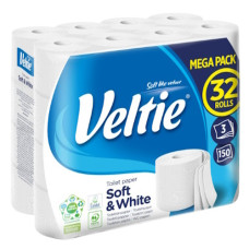 папір туалетний Veltie Soft&White тришаровий, набір 32 рулони