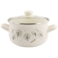 каструля емальована глибока зі скляною кришкою Кульбаба 4,0л. d-20см.  4435