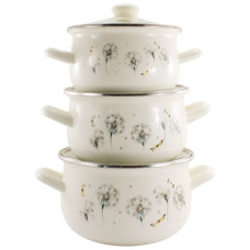 набір каструль емальованих глибоких зі скляними кришками 3шт. Кульбаба  4435