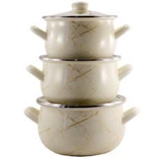 набір каструль емальованих глибоких зі скляними кришками 3шт. Білий мармур  701 А
