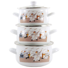 набір каструль емальованих зі скляними кришками 3шт. 2,0+3,0+4,0л. Кухарі  10W