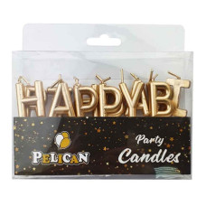 набір свічок для торту Pelican "Happy Birthday" золото  868501  (24/360)
