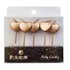 набір свічок для торту Pelican "Серце" золото 5шт./уп.  868711  (12/576)