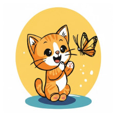 картина за номер. Ідейка 25х25см. дитяча "Кошеня та метелик"  КНО1089