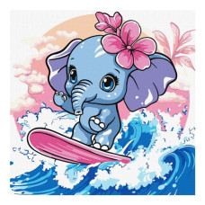 картина за номер. Ідейка 25х25см. дитяча "Літо. Слоник ловить хвилю"  КНО1259