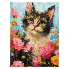 картина за номер. Ідейка 30х40см. "Пухнастик у квітах"  КНО6600