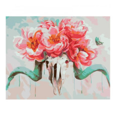 картина за номер. Strateg 40х50см. "Череп з квітами"  GS1112  (43)