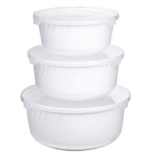 набір салатників склокерамічних 3шт. (14см./16см./19см.) з кришками WHITE  О3020/3  (12)