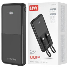 павербанк ColorWay DigiPower 10000mAh, 22,5W, QC+PD, чорний  CW-PB100LP01BK