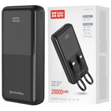 павербанк ColorWay DigiPower 20000mAh, 22,5W, QC+PD, чорний  CW-PB200LP01BK