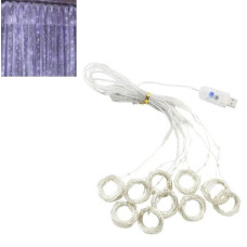 електрогірлянда штора-роса 100 LED, 3х0,6м., 20 ліній, 8 реж., USB, білий колір  1935-03