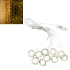 електрогірлянда штора-роса 100 LED, 3х0,6м., 20 ліній, 8 реж., USB, теплий білий колір  1935-07