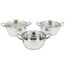 набір каструль A-Plus 3шт. нержав. зі скляними кришками  0496  (8)