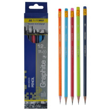 олівець чорнографітний Buromax ас-ті кол. корп. з біл. смугою, з гумкою, НВ  ВМ.8503  (12/144/2880)