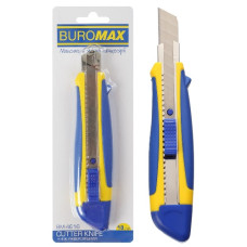 ніж універсальний Buromax 18мм., мет. направляюча, пласт. корпус с гум. вставками  ВМ.4616  (12/144)