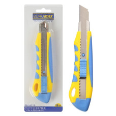 ніж універсальний Buromax 18мм., мет. направляюча, пласт. корпус с гум. вставками  ВМ.4618  (12/144)