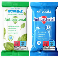 серветки вологі Naturelle antibacterial, D-panthenol/подорожник  15шт.  (56)