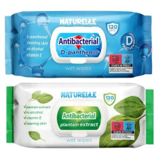 серветки вологі Naturelle antibacterial, D-panthenol/подорожник 120шт.  (10)