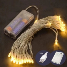 електрогірлянда  80 LED 8м. на батарейках +USB, тепле біле світло  1108-07