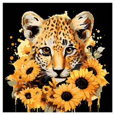 картина за номер. Strateg 30х30см. "Леопард та золоті соняшники"  SH3030-20