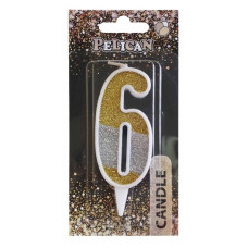 свічка для торту Pelican 7см. комбінована срібно-золота цифра "6"  867036  (12)