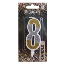 свічка для торту Pelican 7см. комбінована срібно-золота цифра "8"  867038  (12)