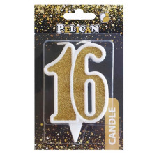 свічка для торту Pelican 7см. ювілейна золото "16"  867116  (32)