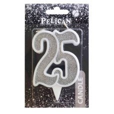 свічка для торту Pelican 7см. ювілейна срібло "25"  867225  (32)