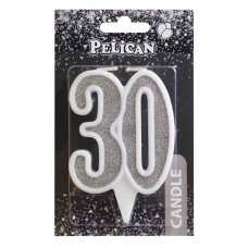 свічка для торту Pelican 7см. ювілейна срібло "30"  867230  (32)