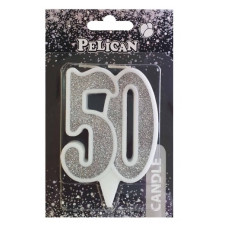 свічка для торту Pelican 7см. ювілейна срібло "50"  867250  (32)