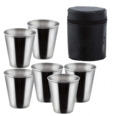 набір чарок нерж. 4шт./2,5 унц. у шкірзам PU чохлі  JB-4-2  (200)