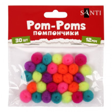 помпони Santi неонові кольори, асорті, акрил, d-12мм., 30шт./уп.  955451  (12/288)