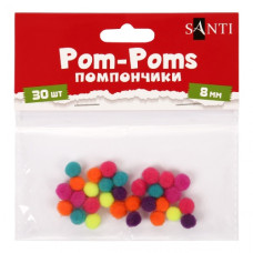 помпони Santi неонові кольори, асорті, акрил, d-8мм., 30шт./уп.  955450  (12/288)