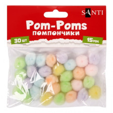 помпони Santi пастельні кольори, асорті, акрил, d-15мм., 30шт./уп.  955453  (12/288)